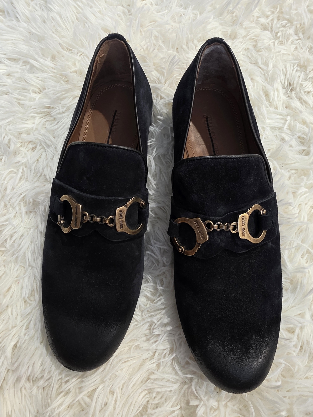 Jimmy Choo Black Suede Men’s Loafers with Gold Bit Detail